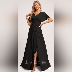 NWT JJ's House Black A-Line V-neck Chiffon Ruffle Dress Zip Womens Size 22